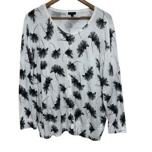 Talbots Cardigan Womens 2X Petite Ivory Floral Long Sleeve Button Front Sweater